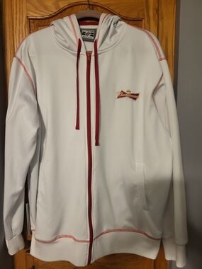 Notations White Hoodie with Red Trim Budweiser Logo